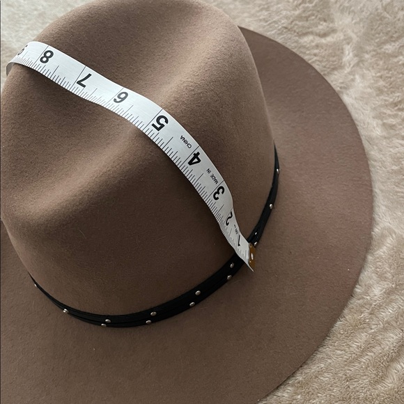 Rag & Bone Tan Fedora Hat Black Leather Band Silver Metal Studs Medium Wool - Picture 8 of 8